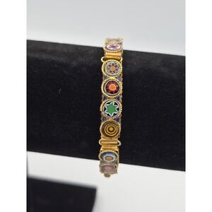 Antique Mosaic Bracelet Gold Tone Italy Millefiori Flower Panel Vintage